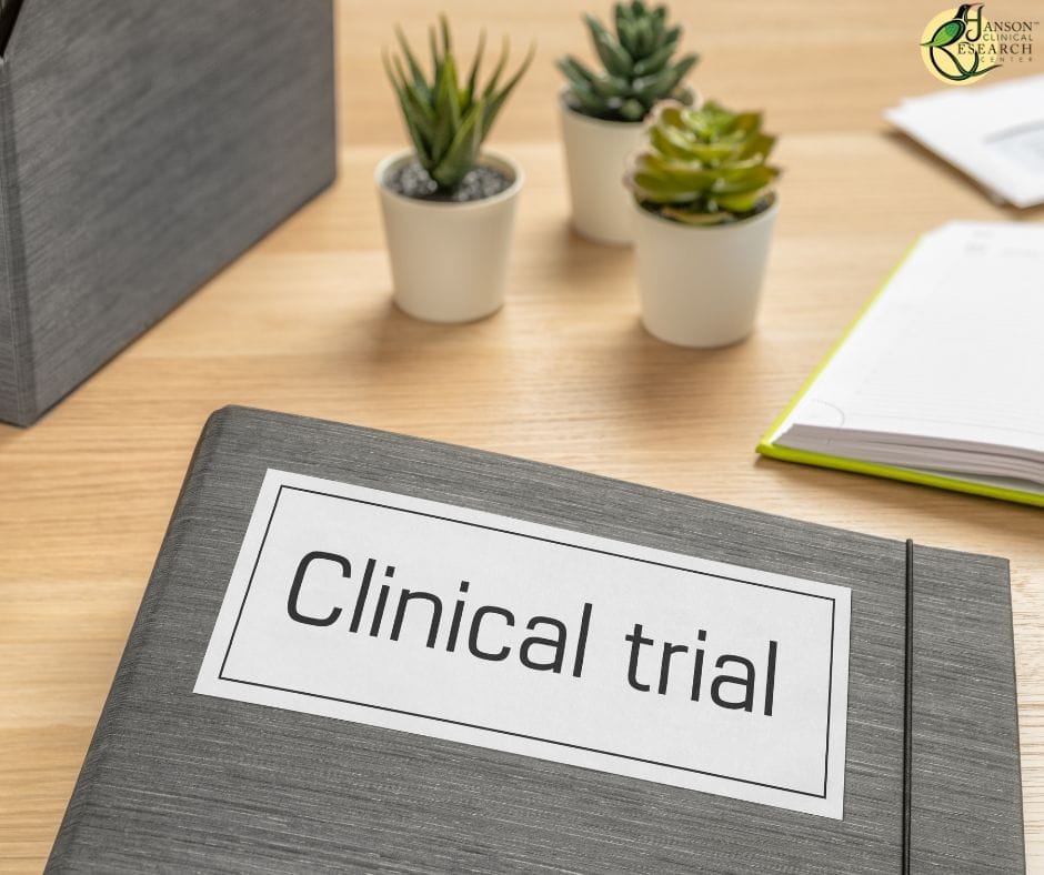 Folder labeled clinical trial representing patient enrollment at Hanson Clinical Research in Port Charlotte